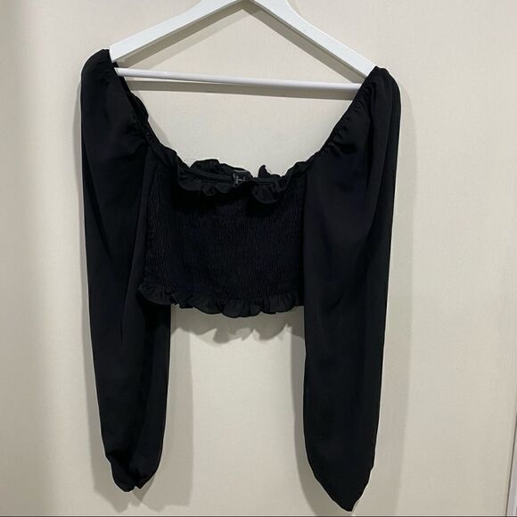 Forever 21 Y2K small black off shoulders gathered long sleeve goth - Picture 1 of 7